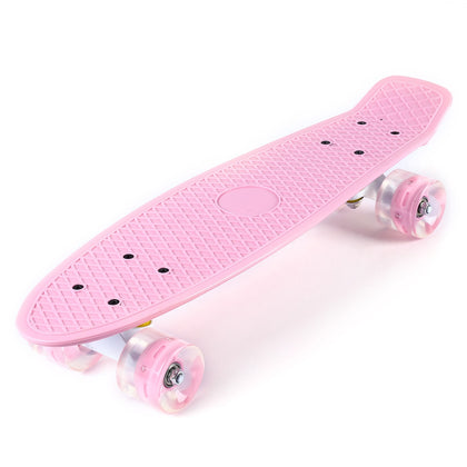 22 Inches Mini Cruiser Banana Style Longboard Pastel Color Board with LED Flashing Wheels