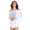Off The Shoulder Embroidered Bell Sleeve Romper