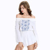 Off The Shoulder Embroidered Bell Sleeve Romper