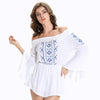 Off The Shoulder Embroidered Bell Sleeve Romper
