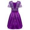 Women Elegant Round Collar Backless Embroidery A-Line Midi Party Dress