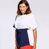 Chic Short Sleeve Color Block Waist Tied Plus Size Blouse For Women
