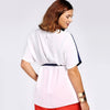 Chic Short Sleeve Color Block Waist Tied Plus Size Blouse For Women