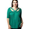 Fashionable V-Neck Openwork 1/2 Sleeve Plus Size Top For Women