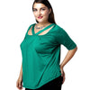 Fashionable V-Neck Openwork 1/2 Sleeve Plus Size Top For Women