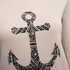Fashionable Skew Collar Long Sleeve Achor Print Loose-Fitting Ladies T-Shirt