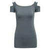 Women Sexy Scoop Collar Short Sleeve Cut Out Pure Color T-Shirt