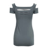 Women Sexy Scoop Collar Short Sleeve Cut Out Pure Color T-Shirt