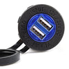 C941 5V 4.2A Double USB Vehicle Power Plug Blue Work Light Water Resistant Motorcycle Socket
