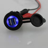 C941 5V 4.2A Double USB Vehicle Power Plug Blue Work Light Water Resistant Motorcycle Socket