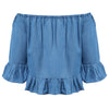 Trendy Off The Shoulder Short Sleeve Flounced Pure Color Blouse for Women