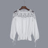 Sweet Round Collar Lantern Sleeve Lace Spliced Chiffon Blouse for Women