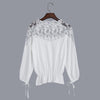 Sweet Round Collar Lantern Sleeve Lace Spliced Chiffon Blouse for Women