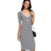 Stylish Keyhole Neck Striped Midi Dress For Women