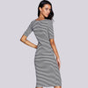 Stylish Keyhole Neck Striped Midi Dress For Women