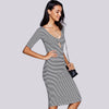 Stylish Keyhole Neck Striped Midi Dress For Women