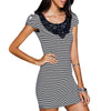 Stylish Scoop Neck Lace Panelled Striped Dress For Women