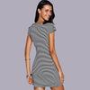 Stylish Scoop Neck Lace Panelled Striped Dress For Women