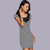 Stylish Scoop Neck Lace Panelled Striped Dress For Women