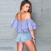 Sexy Off The Shoulder Striped Flounced Blouse for Women