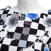 Vintage Round Collar Allover Print Sash Waist A-Line Ball Gown Dress for Women