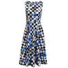 Vintage Round Collar Allover Print Sash Waist A-Line Ball Gown Dress for Women