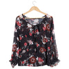 Sexy Plunging Neck Long Sleeve Floral Print Blouse For Women