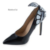 RainbowCat Sexy Butterfly Pointed Toe Color Block Ladies High Heel Leather Shoes