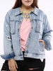 Plus Size Chic Frayed Denim Jacket
