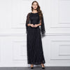 Elegant Round Collar Flare Sleeve Lace Sash Waist Black Maxi Party Dress for Women