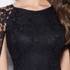 Elegant Round Collar Flare Sleeve Lace Sash Waist Black Maxi Party Dress for Women