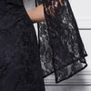 Elegant Round Collar Flare Sleeve Lace Sash Waist Black Maxi Party Dress for Women