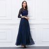 Elegant Round Collar 3/4 Sleeve Lace Spliced Women Dress