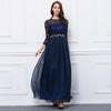 Elegant Round Collar 3/4 Sleeve Lace Spliced Women Dress