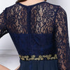 Elegant Round Collar 3/4 Sleeve Lace Spliced Women Dress