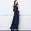 Elegant Round Collar 3/4 Sleeve Lace Spliced Women Dress