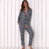Turn Down Collar Allover Polka Dot Print Soft Pajama for Women