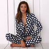 Turn Down Collar Allover Polka Dot Print Soft Pajama for Women