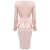 V Neck Long Sleeve See-through Lace Spliced Women Dress