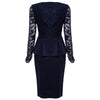 V Neck Long Sleeve See-through Lace Spliced Women Dress