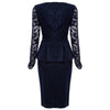 V Neck Long Sleeve See-through Lace Spliced Women Dress