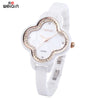 WEIQIN W3225 Female Quartz Watch Artificial Diamond Clover-shape Dial Ceramic Band 3ATM Wristwatch