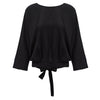 Round Collar Bat Sleeve Loose Slit Back Knotted Blouse