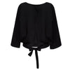 Round Collar Bat Sleeve Loose Slit Back Knotted Blouse