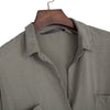 Turn-down Collar Loose Big Pocket Tencel Blouse for Ladies