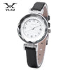 VILAM V1016L - 01B Female Quartz Watch Artificial Diamond Dial Stereo Mirror Leather Band Wristwatch
