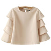 Round Collar Stacked Sleeve Short Chiffon Blouse
