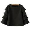Round Collar Stacked Sleeve Short Chiffon Blouse