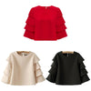 Round Collar Stacked Sleeve Short Chiffon Blouse