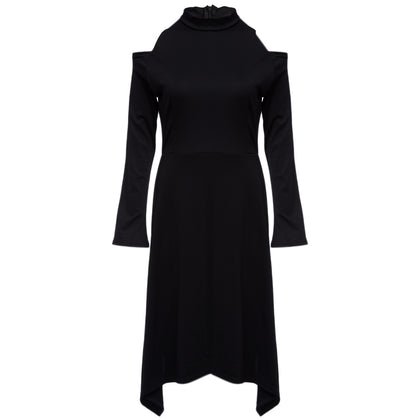 Brief Turtleneck Collar Cut Out Pure Color Asymmetrical Dress for Women